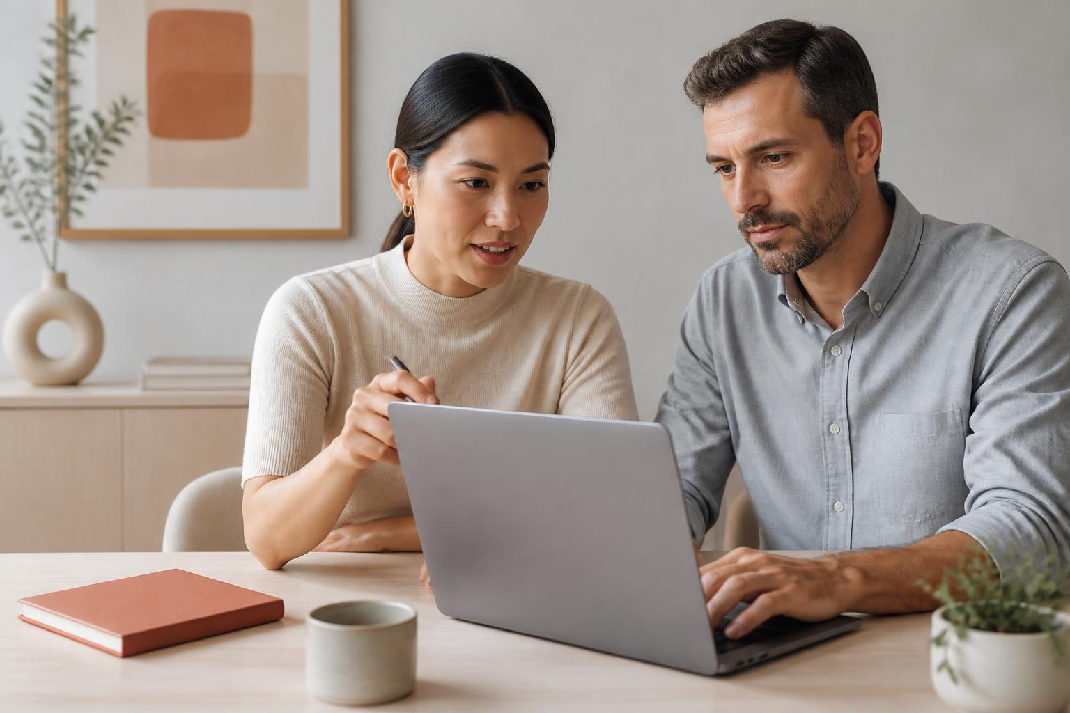 Two members of the ECHO Technologies team collaborating at a laptop.