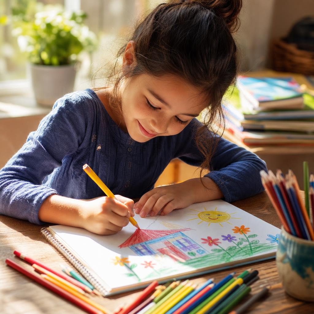 A young child writing quietly at a desk.